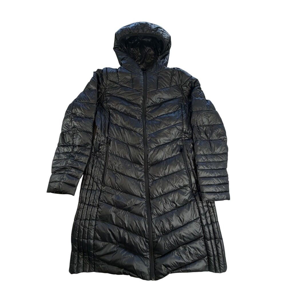 Saks Fifth Avenue Coat Womens Small Black Down Puffer Quilted Hooded Zip Warm